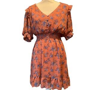 B.Smart size 15 Dress Cottage Fit and Flare Floral Dress Mauve Blue